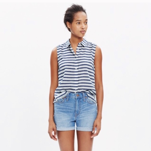 Madewell moment striped sleeveless shirt fringe - Picture 2 of 8
